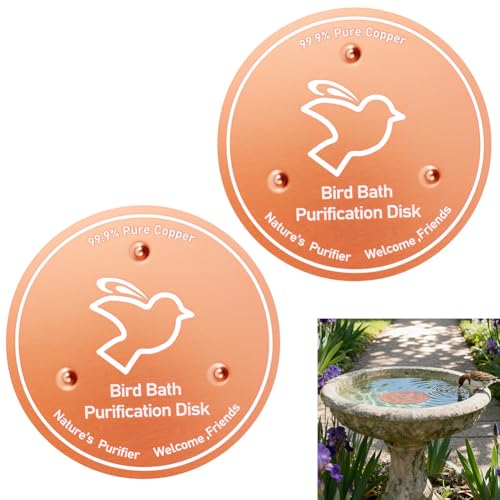 NUTKIT Disco de Cobre para Baño de Pájaros, Disco Limpiador 99.99% de Cobre Puro para Fuentes con Triple Apoyo, Disco de Limpieza para Agua Limpia Física Segura para Piscinas,Uso de Alimentador (2PC)