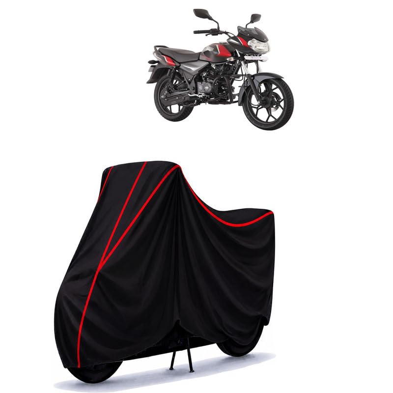 Image of Bajaj Discover 125 BS6 Water Resistant Bike Cover for All Motorcycles & Rain | Heavy Duty Taffeta Fabric | UV Protection, Dustproof, Scratchproof | All Weather Two Wheeler Cover with Elastic Bottom