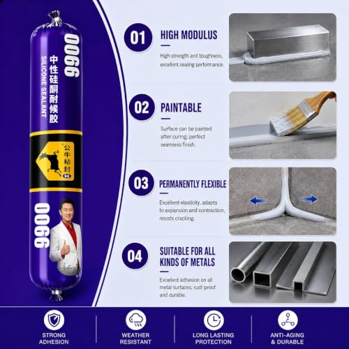 Image of FLASHFOX Waterproof Silicone Sealant Adhesive 750gm | Roof Leakage Repair Waterproof Sealant | Flexible & Paintable | For Concrete, Metal, Steel, Tiles & Water Tank (Pack of 2)
