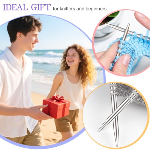 Image of Katech 32 inch (80cm) Circular Knitting Needles Set, 2.75mm-5.00mm Stainless Steel Knitting Needles with Cables, 7 Sizes Long Round Needle for Sweaters, Hats, Socks, Scarves
