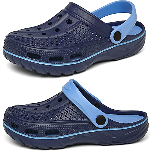 Chaychax Men's And Women's Arch Support Clogs Garden Shoes Slip-On Outdoor Beach Slippers With Removable Cushion Footbed, Black Blue, 12-13 Women/10.5-11.5 Men #TOP2