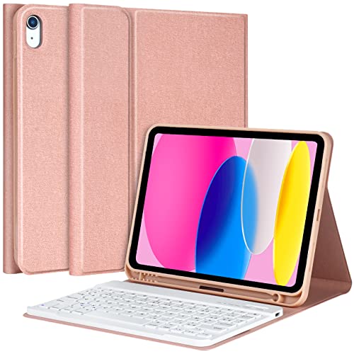 AMZCASE Clavier pour iPad 10ème Génération 10.9" 2022 Coque, Housse avec Fente pour Stylo Holder AZERTY Détachable Clavier Bluetooth sans Fil pour iPad 10ème Gén 2022 10.9 Pouces Cover