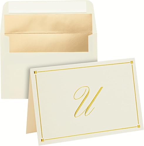 Pipilo Press Tarjetas de notas en blanco personalizadas de la letra U de lámina dorada con sobres de 4 x 6, juego de papelería con monograma inicial