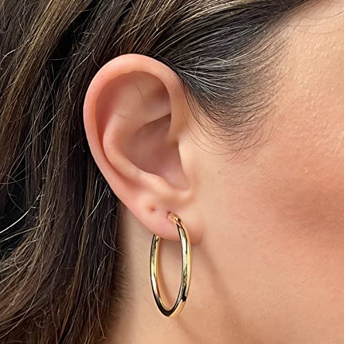 Image of Italian 14k Yellow Gold High Polished Round Hoop Earrings