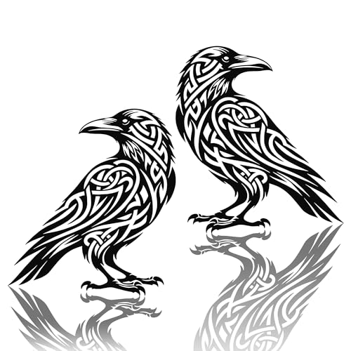 JEWLOVE Viking Raven Metal Wall Art Set of 2, Norse Gothic Decor