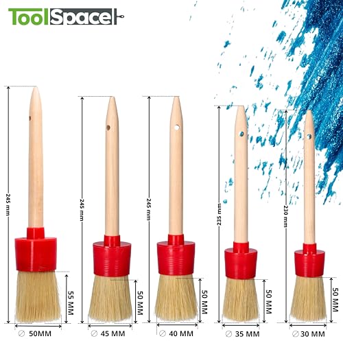 ToolSpace Rundpinsel Rringpinsel 30-50mm Set 5 Stück Borstenpinsel Wachspinsel Pinselset Rund Pinsel Naturhaar Holzöl Holzfarbe Lackpinsel Maler Ringpinsel Holzleim Lackierpinsel Profi Holz Rundpinsel