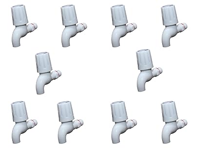 Imaashi White PVC Plastic Bib Cock/Water Taps for Kitchen Bathroom Wash Basins - Set of 10 (1/2