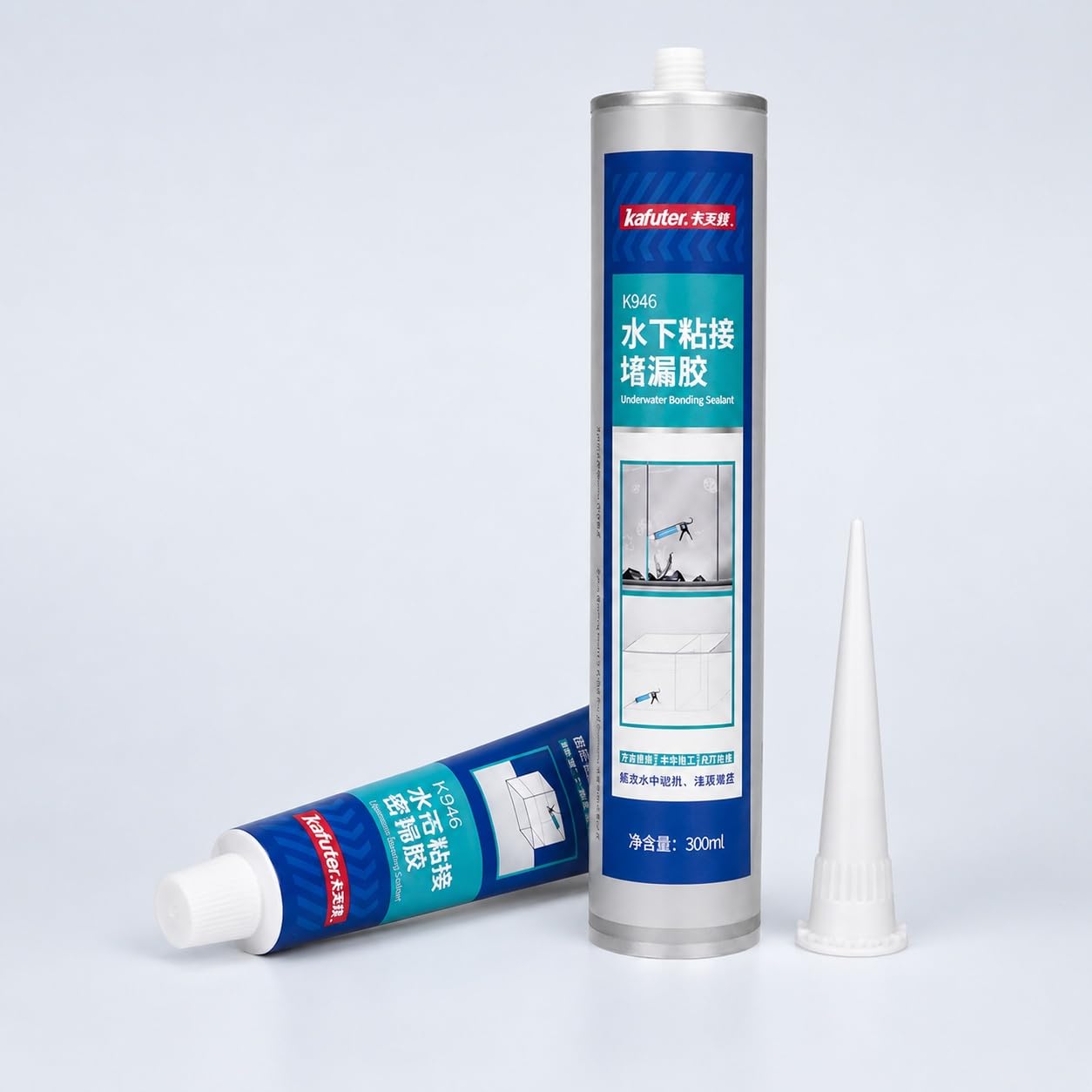 VIDOO Kafuter K-946 Dichtungskleber Feuchtigkeitsaktivierter Bad-Dichtstoff Weiß Schimmelschutz-Fugenpaste Dichtungskleber für Sanitärablauf Küchen-Steinspüle-Verbindungsmasse, 300ml