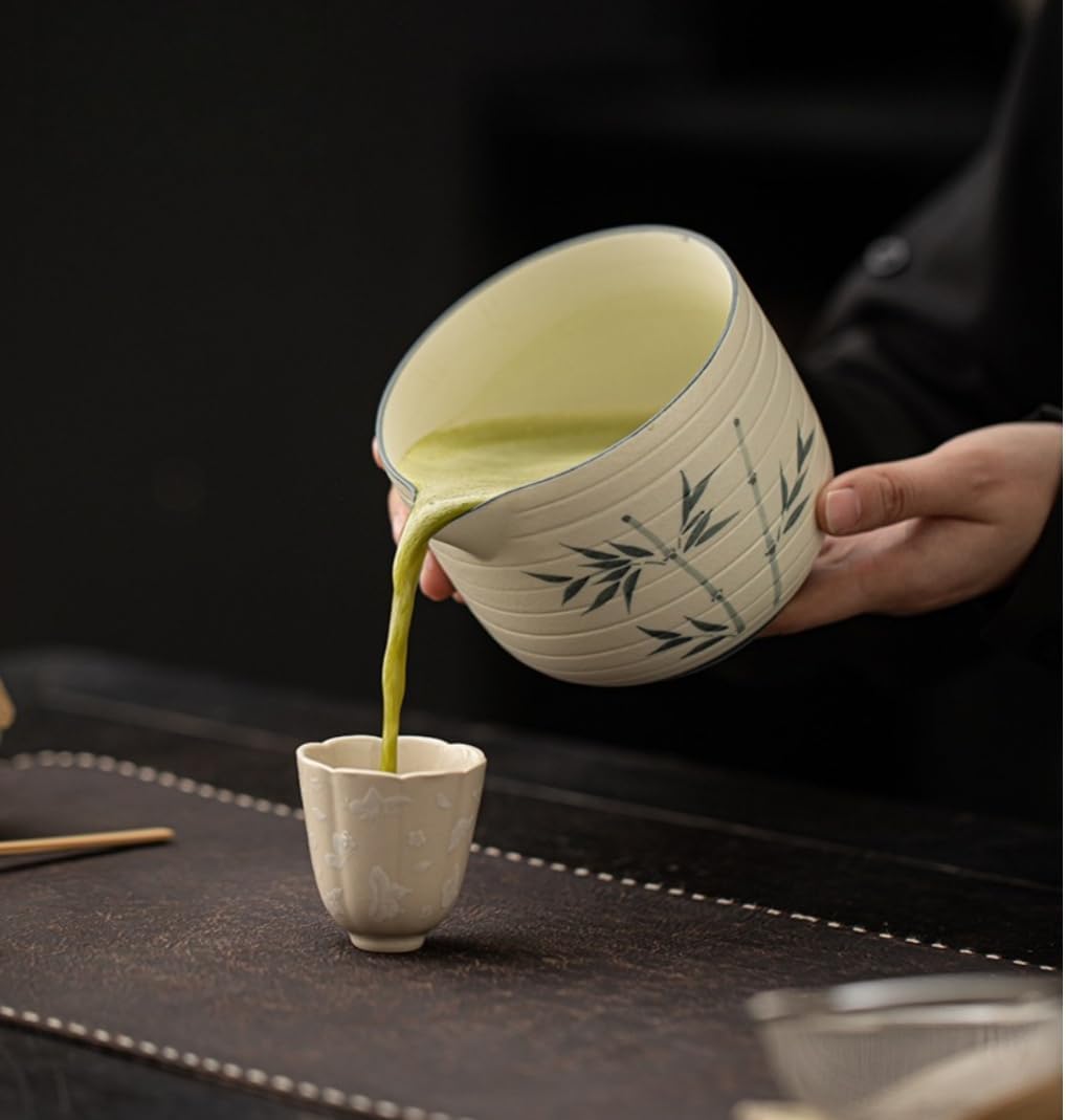 Hand-Painted Matcha Whisk Hold,Ceramic Matcha Kit,Handcrafted Bamboo Chasen,Bowl with Spout, fit for Matcha Beginners Ceremony and for Lovers Gift (8PCS Osmanthus Branch Matcha Holder Kit)