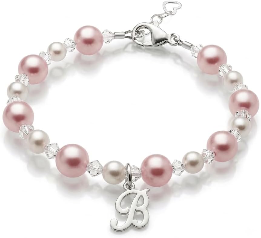 Baby Crystals White Pink Pearl | Birthday Bracelet for Girl | Keepsake Gift