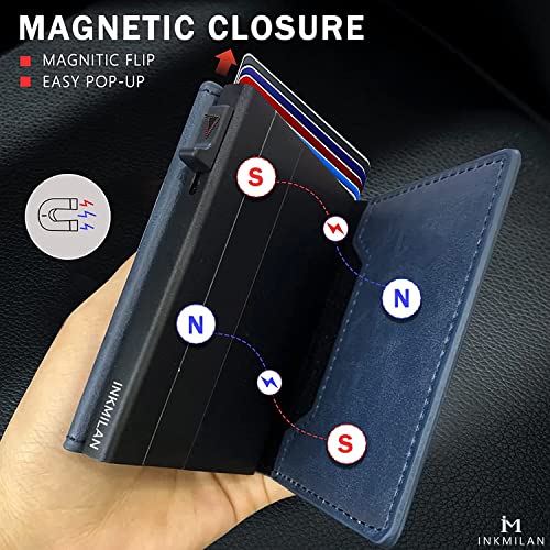 Image of INKMILAN Men's Slim Airtag Pop-Up Wallet Version 2 Credit Card Holder, RFID Blocking Anti-Loss Money Purse Ideal Gift for Men (No AirTag Included) (Blue)