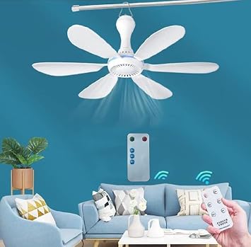 BWGHBH USB Powered Ceiling Fan, Silent 6-Blade Fan with 4-Speed adjustment Timing, Suitable for Study/Bedroom/Dorm room/Camping With Remote Control