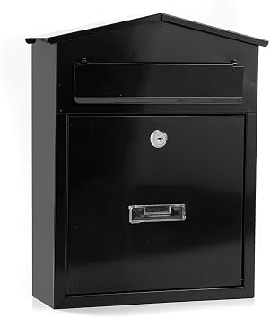 Secure Wall-Mounted Mailbox with Key Lock, Post Box, Letter Box Storage Box for Home and Office, Sturdy Steel Construction with Clear Window and Top Slot, Weather ResistantBlack