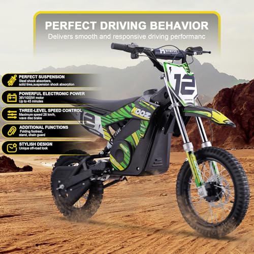 MotoTec 36v 1000w (HP112E) Electric Dirt Bike Green - Thumbnail 3