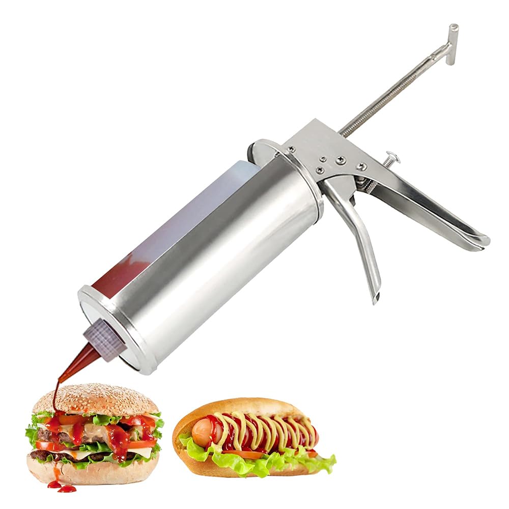 Pistola per salse, dispenser regolabile per condimenti con bottiglie da spremere per ketchup, maionese, ideale per cucina, barbecue, ristorante