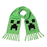 JINX Minecraft Creeper Face Fringed Knit Scarf, Green, 60