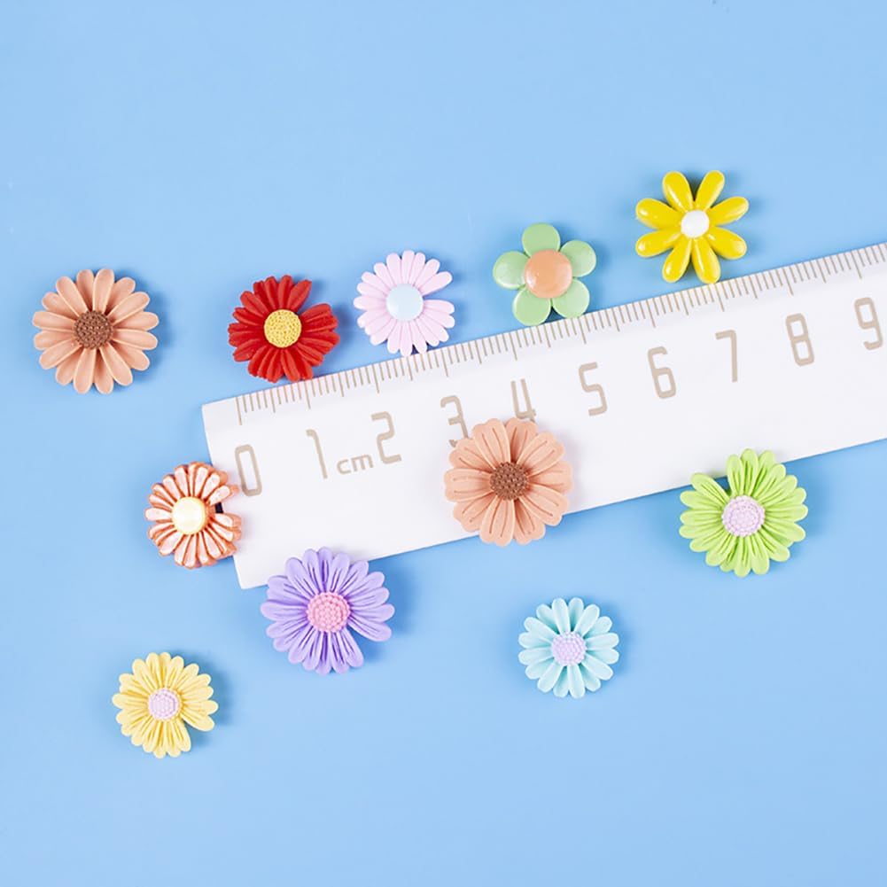 GSHLLO 100 Pcs Flat Daisy Charms Colorful Daisy Flower Charms Small Resin Flower Charms Mini Card Making Flowers Flat Back Crafting Charms for Phone Case - Image 5