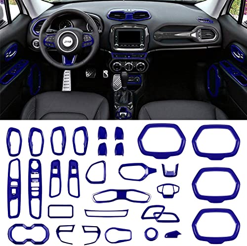Danti Car Interior Accessories Decoration Cover Air Conditioning Vent & Door Speaker & Water Cup Holder & Headlight Switch & Window Lift Button Covers fit for Jeep Renegade 2015-2021 (Deep Blue)