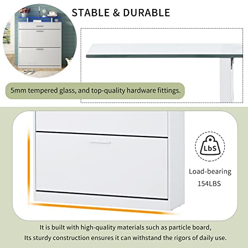 P Purlove Modern Slim Entryway Shoe Storage Cabinet With 2 Flip Drawers,Multifunctional Tempered Glass Top Shoe Storage Organizer With Drawers,Free Standing Narrow Shoe Rack #TOP5