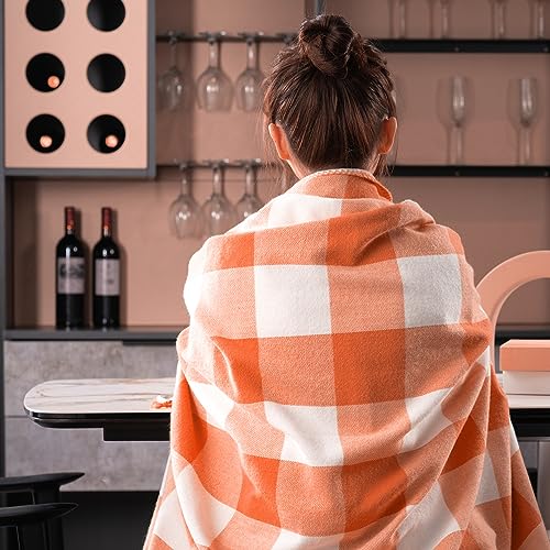 Mellowdy Cobertor xadrez clássico - manta xadrez de caxemira sintética com franja - tecido macio, le