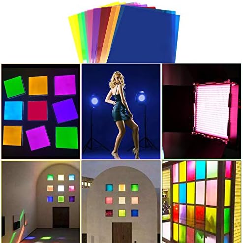 D-Orange 14 Pieces Gel Light Filter, Square Transparent Color Film Plastic Sheets Overlays Transparency Color Film for Photo Studio Strobe Flash LED Video Light DJ Light, 7 Colors, 29.7x21cm