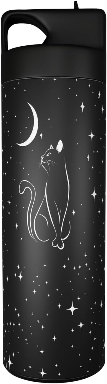 Boho 20oz Tumbler with Straw and Lid Gift for Boys Girls Sun Moon Water Bottle Travel Kettle Cup for Car Cold and Hot Stainless Steel Double Wall Insulated Student Mug (star cat)