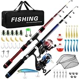 Auniq 2 Pezzi Canna da Pesca Spinning, 1.8m Fibra di Carbonio Canne Pesca Telescopica Set Combinato Canna da Spinning e Mulinello da Pesca Esche da Pesca Kit Borsa da Trasporto Per Mare e Acqua Dolce