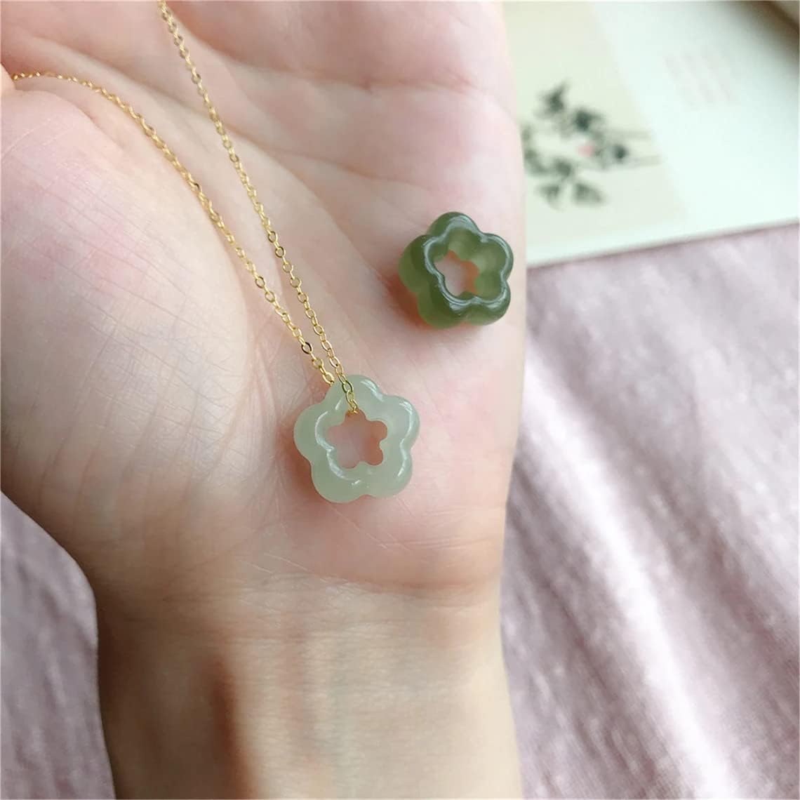 Women's 18K Gold Plated Green Crystal Stone Pendant Necklace,Dainty Star Flower Donut Choker for Teen Jewelry 16 inches Chain - Image 4