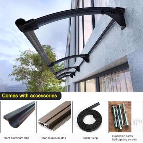 Auvent de porte incurvé en polycarbonate transparent pour jardin - 5