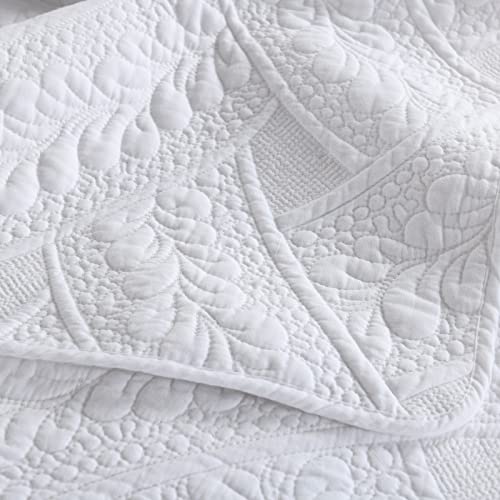 Brandream White Quilts Cotton Queen Size Comforter Set Luxury Matelasse Bedspread Coverlet Set 3-Piece #TOP7