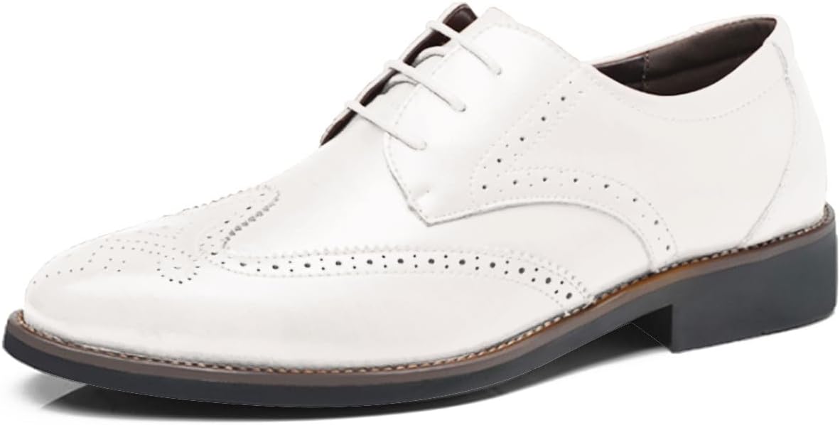 Mens Formal Shoes Brogues Wedding Shoe Leather Lace-ups Soft Monk Shoes Casual Stacked Heel Office Shoe Classic Oxfords