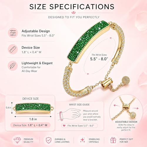 Image of 2-in-1 Crystal-Inlaid Smart Bracelet for Women, Jewelry Fitness Tracker with Heart Rate, Sleep & Cycle Tracking, IP68 Waterproof, Interchangeable Bands (Gold Emerald-1)