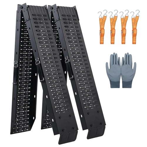 Arejonner 72.5 Heavy Duty Folding Loading Ramps with Sandblasted Finish 1500lb Capacity Ideal for Motorcycles Lawn Mowers ATVs UTVs and More Pack of 2 with Safety Straps and Gloves