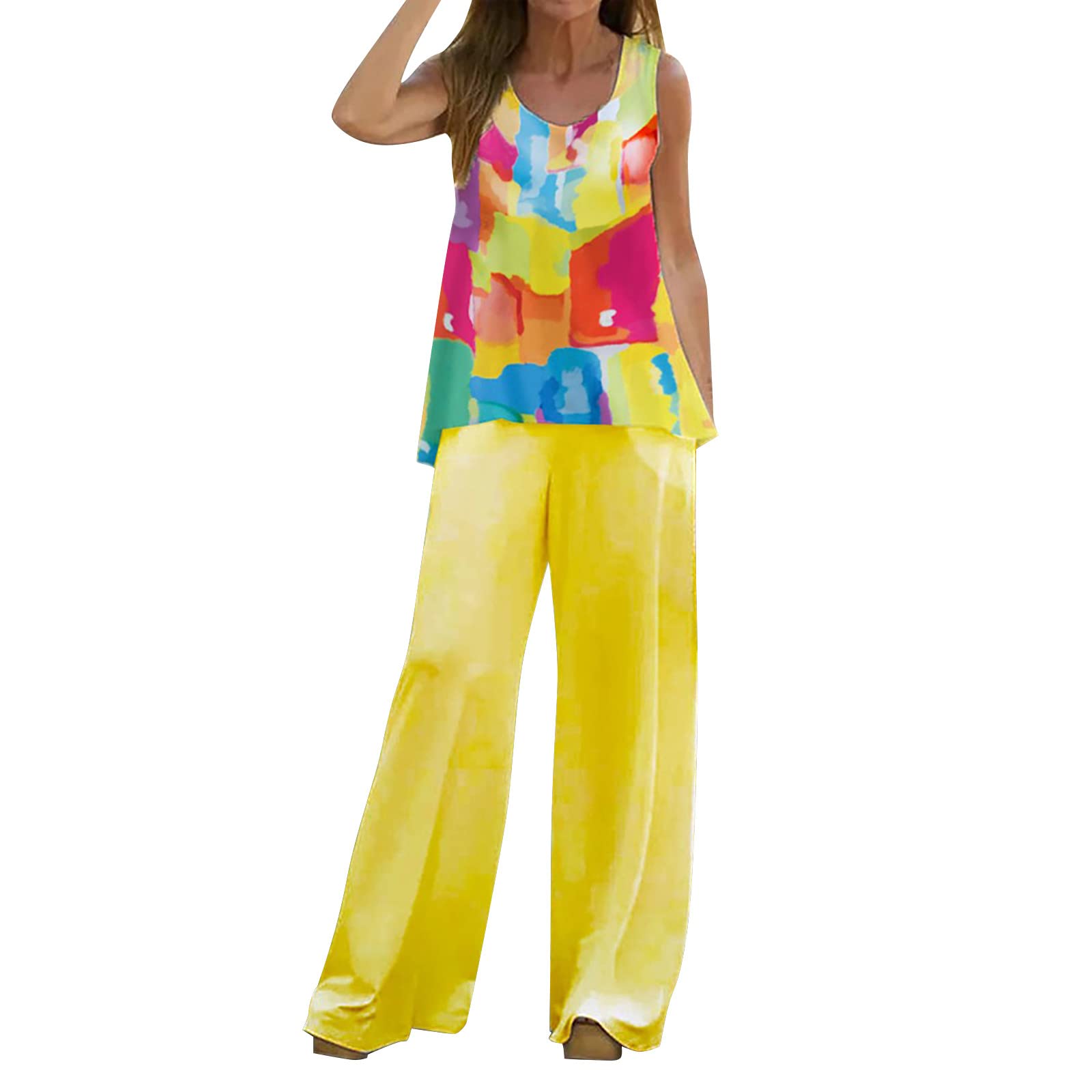 LCpddajlspig Conjunto de ropa de dos piezas para mujer, elegante, de lino, tallas grandes, blusa+juego de ropa ancha, mono de verano, sexy, traje de pantalón plisado, conjunto de primavera y2k