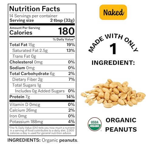 image for Spread The Love NAKED Organic Peanut Butter, 16 Ounce (Organic, All Na