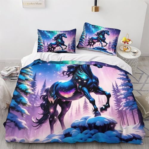 Linge de lit avec fermeture éclair motif cheval double face en microfibre douce