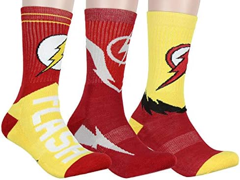 DC Comics The Flash Superhero Logo Athletic Crew Socks 3 Pair Pack For Men