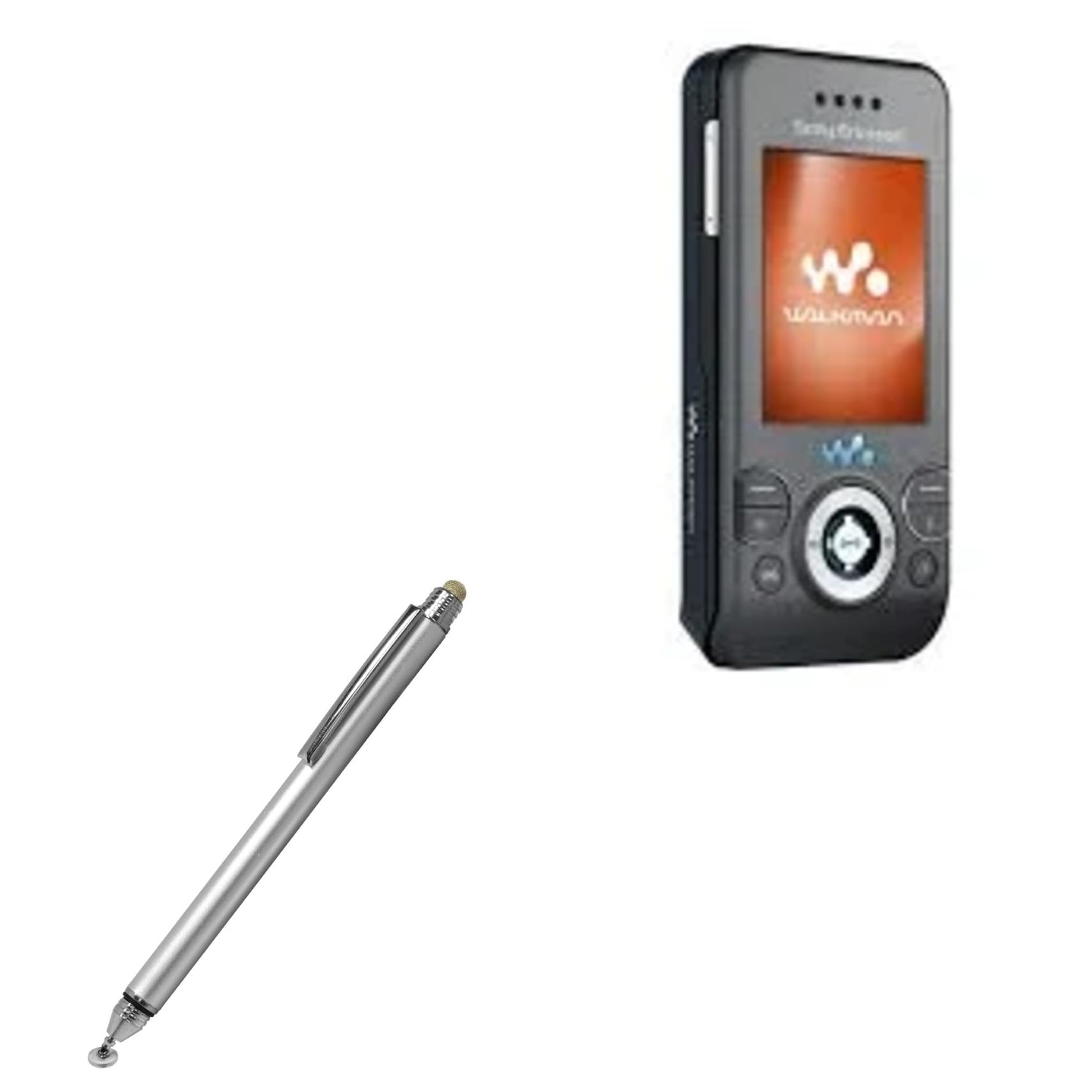 BoxWave Stylus Pen Compatible with Sony Ericsson W580i - DualTip Capacitive Stylus, Fiber Tip Disc Tip Capacitive Stylus Pen - Metallic Silver