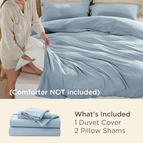 Image of Bedsure Celestial Blue Duvet Cover Full Size - 3 Pieces Prewashed Soft Cotton-Like Polyester Soft Bedding Set, Includes 1 Duvet Cover 80x90 Inches with Zipper Closure & 2 Pillow Shams, No Comforter