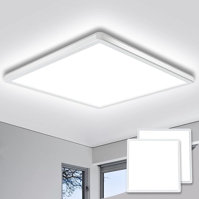 2 Pack LED Ceiling Light Fixtures, 28W 2650lm Bathroom Lights Ceiling, Natural White Flush Ceiling Lights Square Panel, IP44 Water-resistant Bathroom Light For Kitchen Bedroom Living Room OfficeØ 29.5