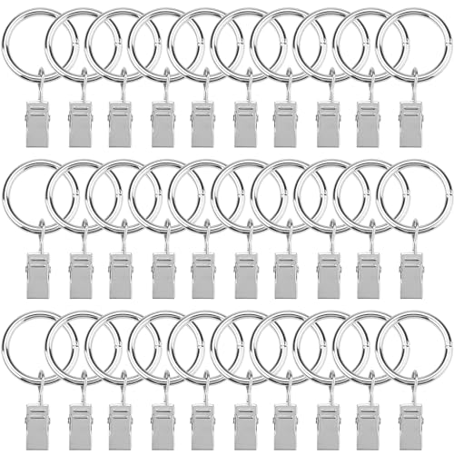 30 Stück Vorhangringe mit Clips, dekorative Ringe, rostfrei, Vintage-Stil, 2,5 cm Innendurchmesser (Silber)