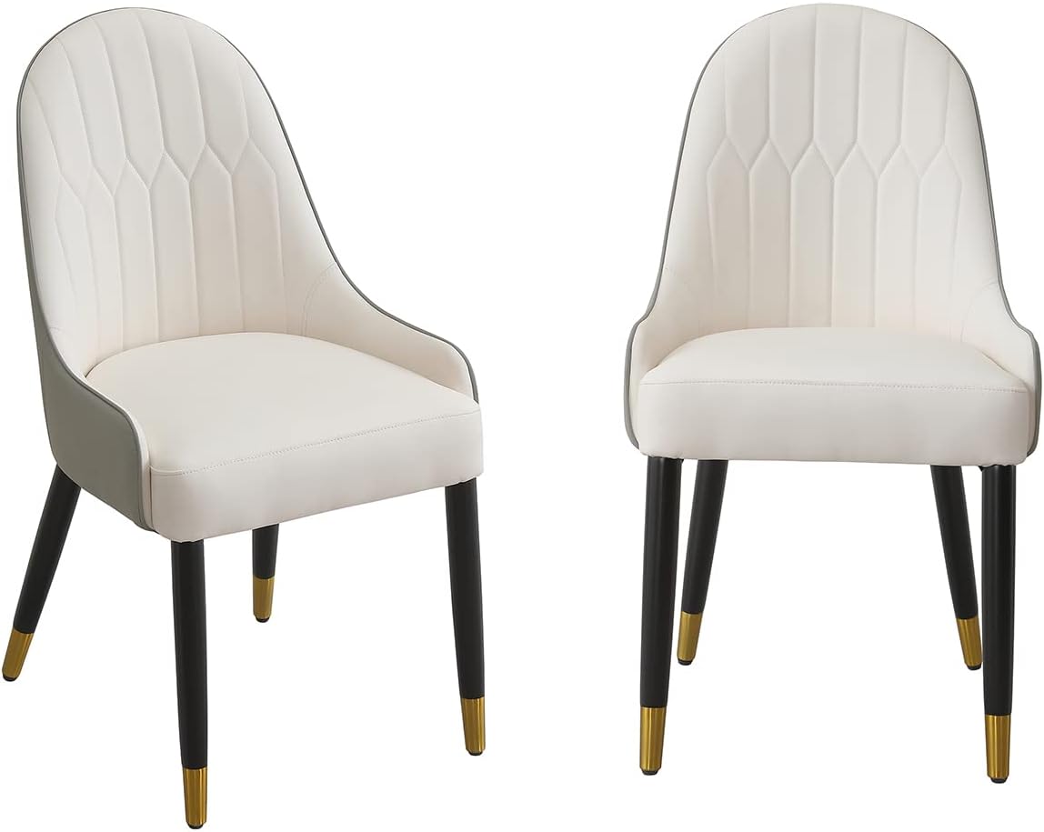 Set of 2 Dining Chairs - Ergonomic PU-Leather Chairs with Comfortable Thick Cushion & Backrest, Modern Desk Chair for Living Room, Dining Room, Grey