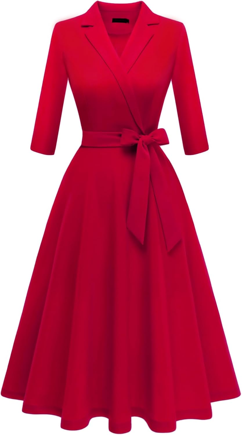 Meetjen Women's Vintage Tea Dress Fall Fit and Flare 3/4 Sleeve Elegant Cocktail Party Formal Church Dresses 2026