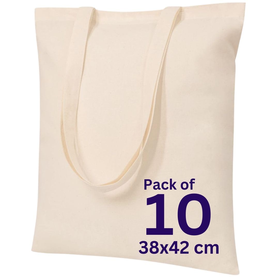 MINIMARG 100% Cotton Canvas Bags for Grocery, Plain Tote Bags to Decorate,  eco-friendly Canvas Reusable blank Tote Bags made with Premium Quality