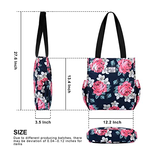 Image of KAMO Floral Tote Bag - Waterproof Lightweight Handbags Travel Shoulder Bag for Hiking Yoga Gym Swimming Travel Beach
