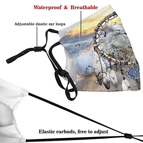 Wolf Dream Catcher Animal Print Face Mask With 2 Filter Breathable Reusable For Adult Women Men & Teenager Outdoor Festival #TOP3