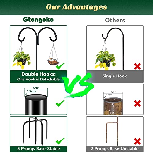 Gtongoko 92 Inch 2 Pack Adjustable Double Shepherd Hook For Outdoor With 5 Prong Base, 5/8 Inch Thick Heavy Duty Bird Feeder Pole For Bird Feeder Lanterns Weddings Decor #TOP4
