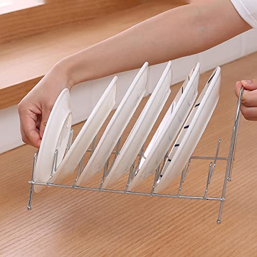 Image of wolpin 1 Pc Stainless Steel Plate Rack|Dish Rack|Plate Stand|Dish Stand|Lid Holder Utensils Rack For Kitchen Cabinet-8 Sections With Anti-Rust Nano Coating Plates Organiser,12.5x16.5x31.5 Centimeters