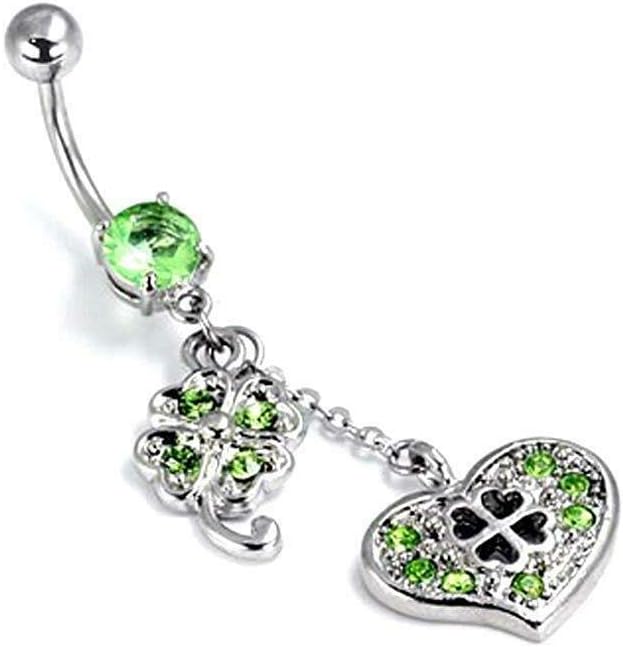 Body AccentzBelly Button Ring 14g 1.1cm Irish Luck 4 four leaf Clover shamrock Navel Lucky