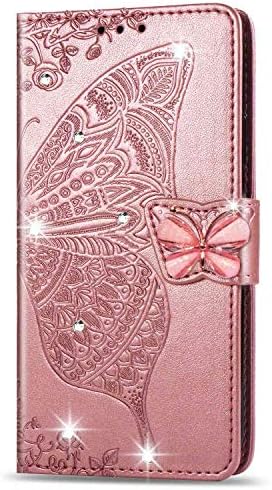 Reevermap Samsung Galaxy A53 5G Case Glitter Crystal Flip PU Leather Phone Cover for Samsung Galaxy A53 5G, Shockproof Wallet Butterfly Embossed Gems Shiny Magnet Clasp Kickstand, Rose Gold